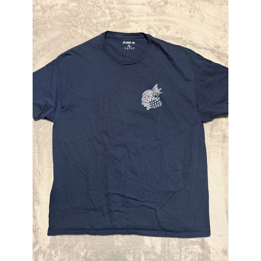 Reel Legends T-Shirt Mens XL Blue American Redfish USA Flag Graphic Tee